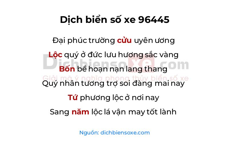 Dịch thơ biển số 96445