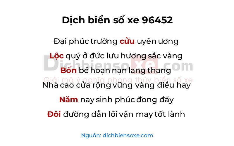 Dịch thơ biển số 96452