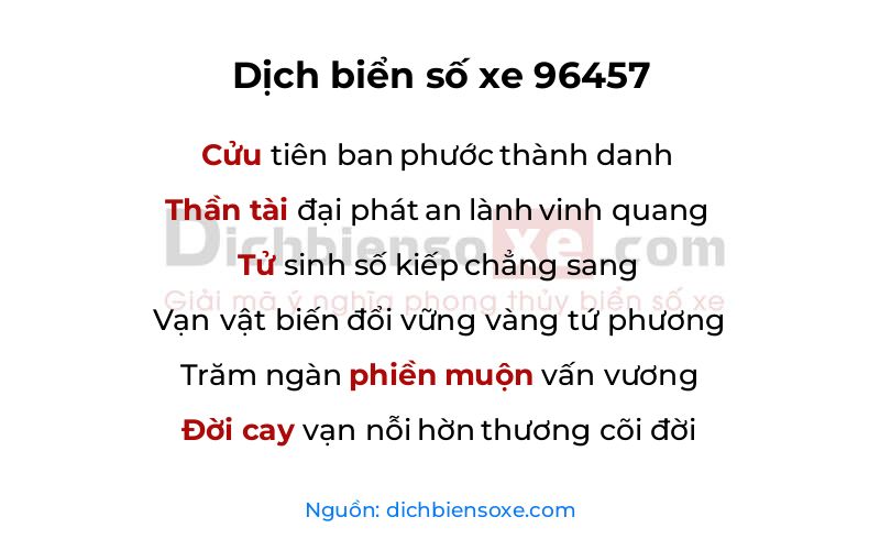 Dịch thơ biển số 96457