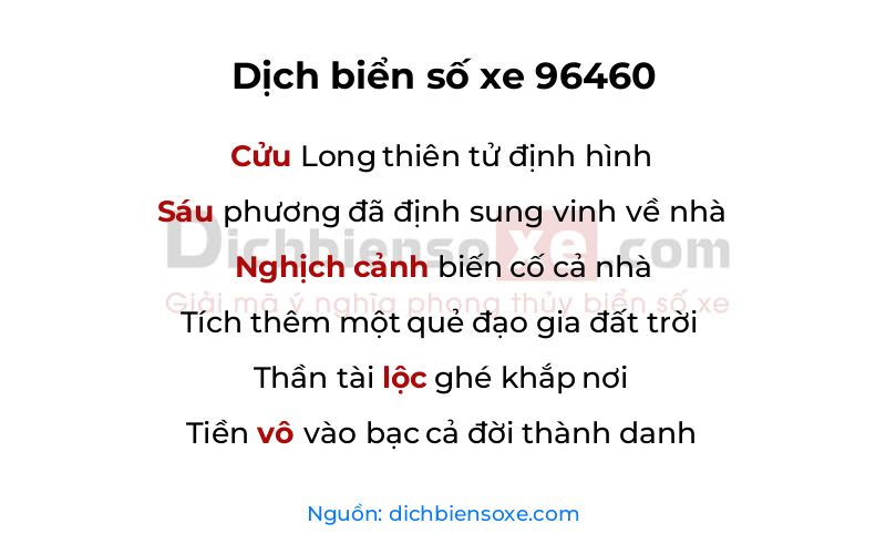 Dịch thơ biển số 96460