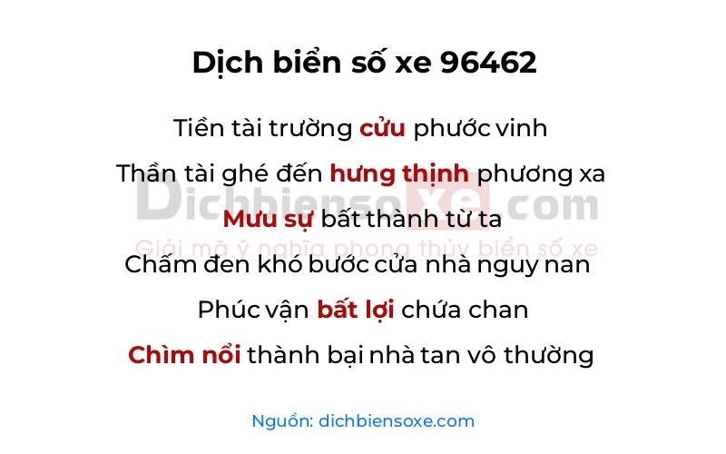 Dịch thơ biển số 96462