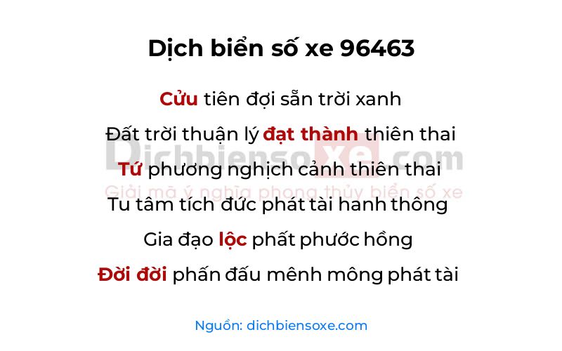 Dịch thơ biển số 96463