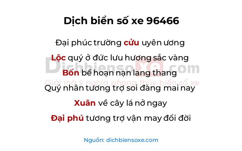 Dịch thơ biển số 96466
