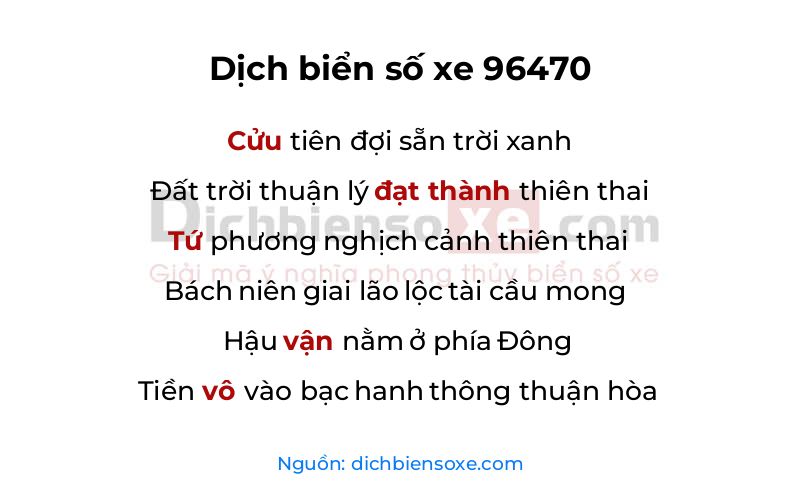 Dịch thơ biển số 96470