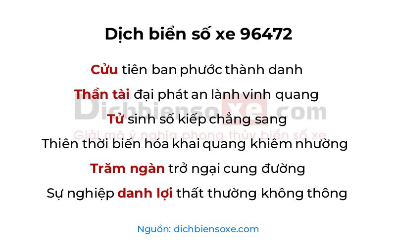 Dịch thơ biển số 96472