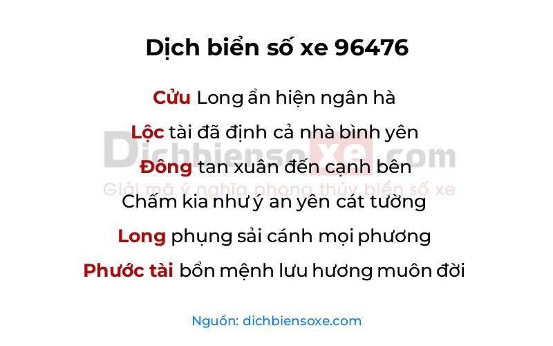 Dịch thơ biển số 96476