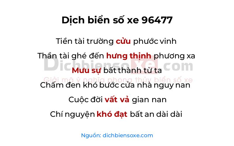 Dịch thơ biển số 96477