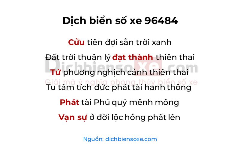 Dịch thơ biển số 96484