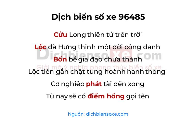 Dịch thơ biển số 96485
