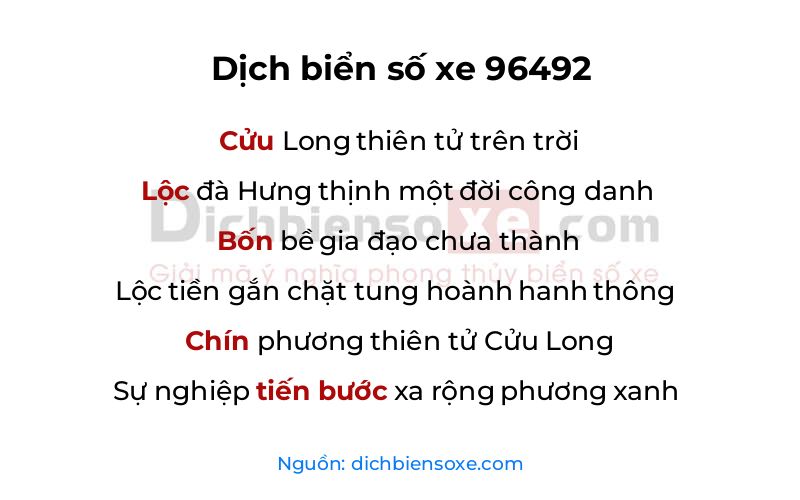 Dịch thơ biển số 96492