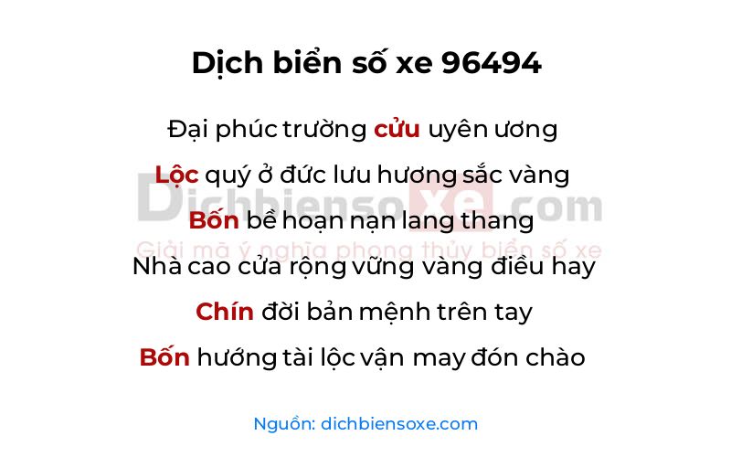 Dịch thơ biển số 96494
