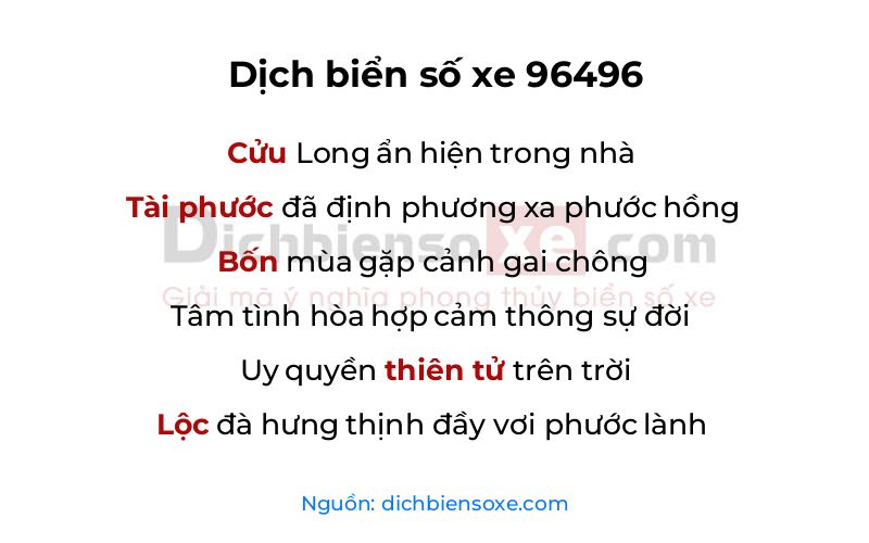 Dịch thơ biển số 96496