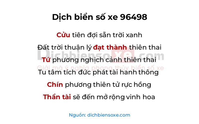 Dịch thơ biển số 96498