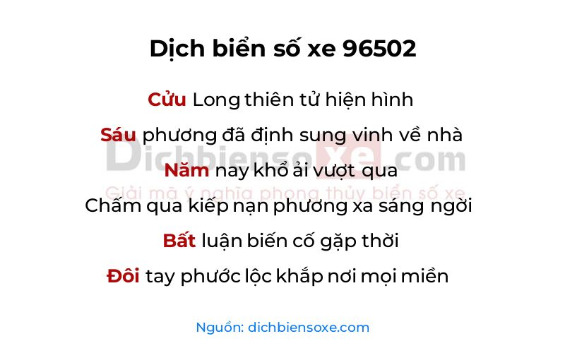 Dịch thơ biển số 96502