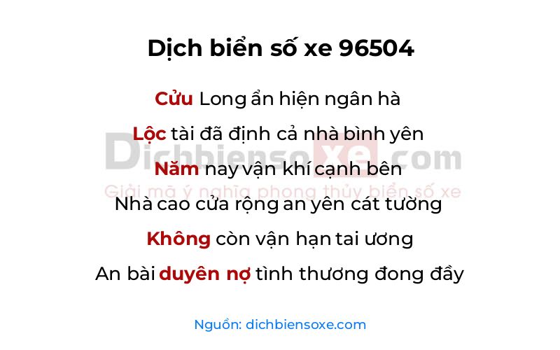 Dịch thơ biển số 96504