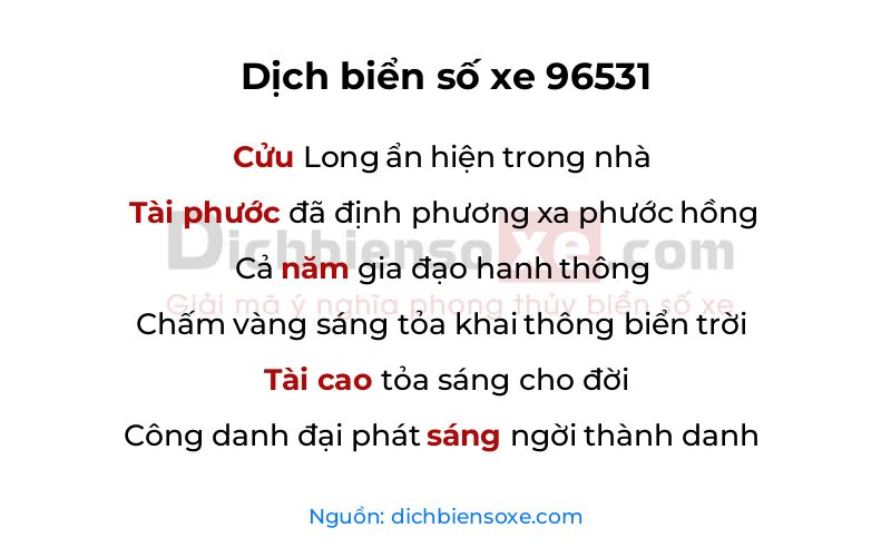 Dịch thơ biển số 96531