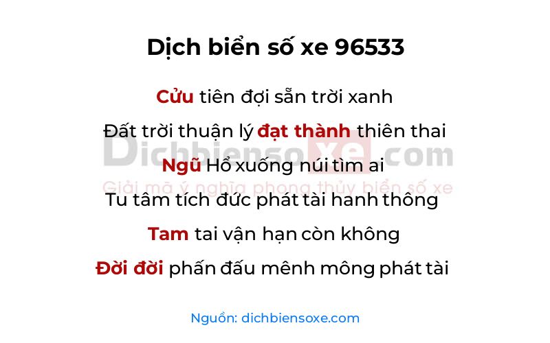 Dịch thơ biển số 96533