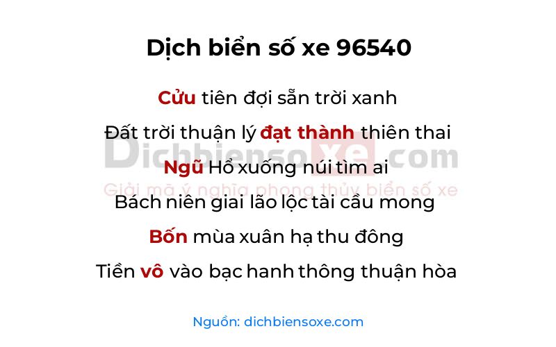 Dịch thơ biển số 96540