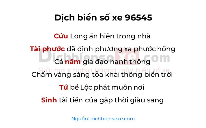 Dịch thơ biển số 96545