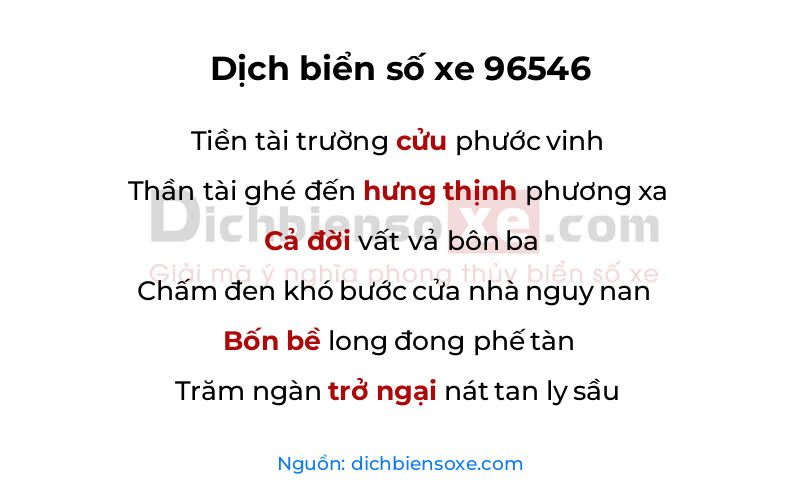 Dịch thơ biển số 96546