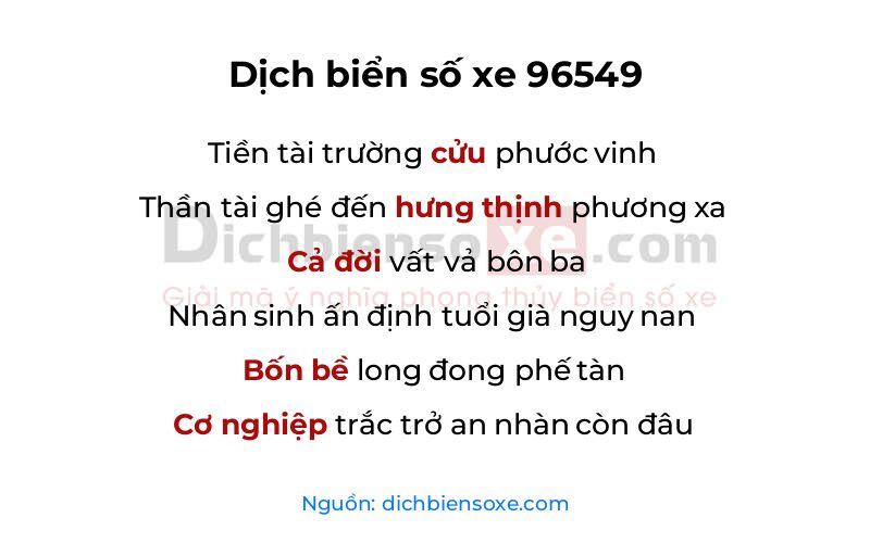 Dịch thơ biển số 96549