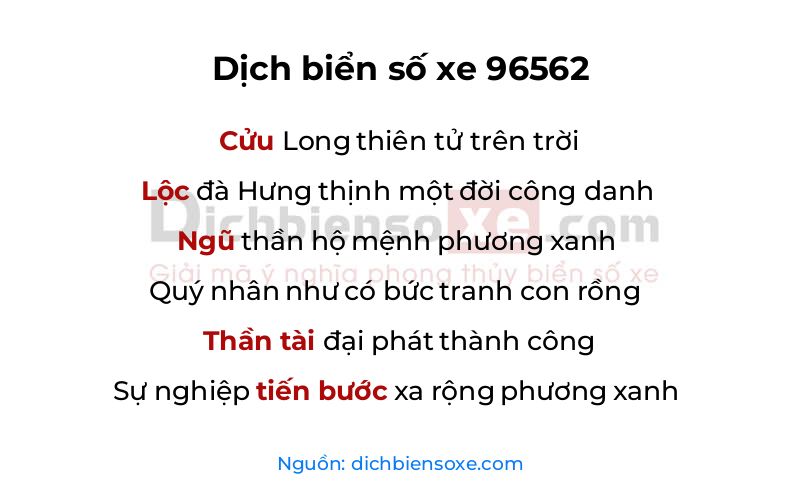 Dịch thơ biển số 96562