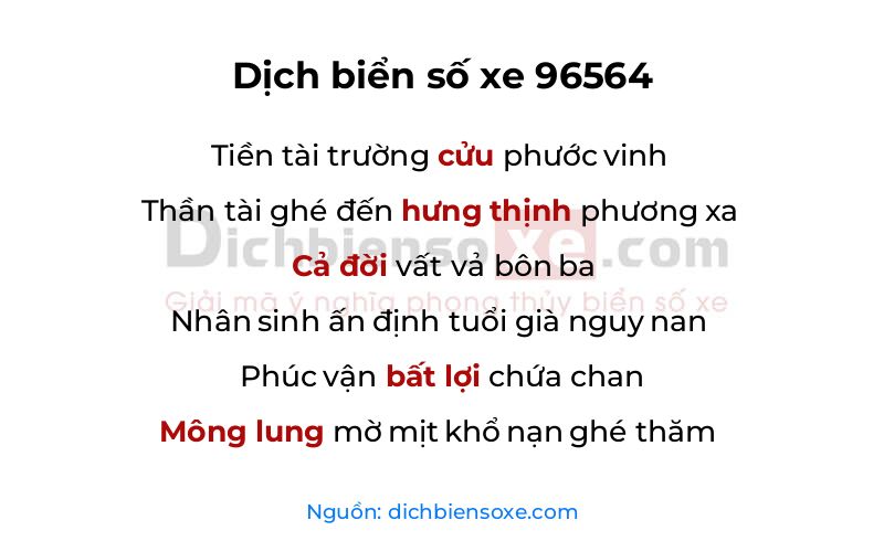 Dịch thơ biển số 96564