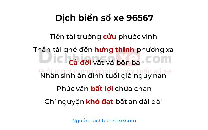 Dịch thơ biển số 96567