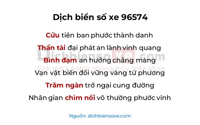 Dịch thơ biển số 96574
