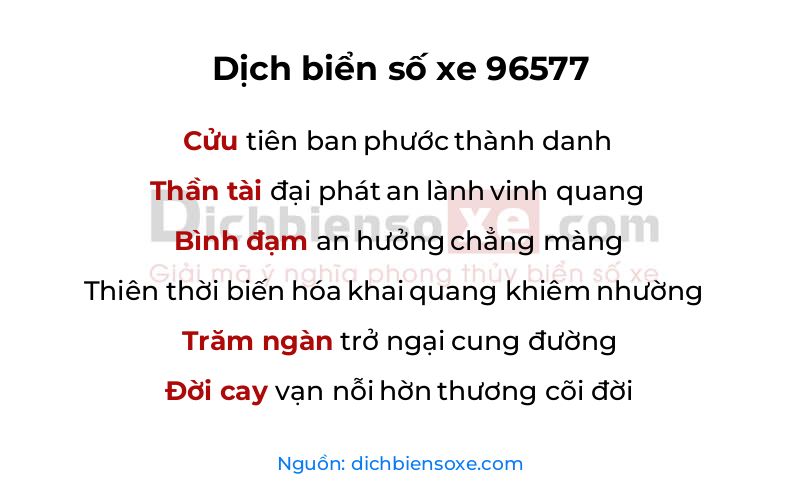 Dịch thơ biển số 96577