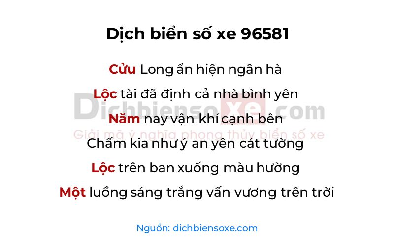 Dịch thơ biển số 96581