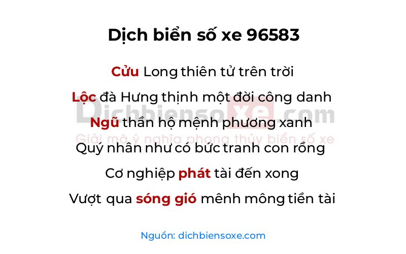 Dịch thơ biển số 96583