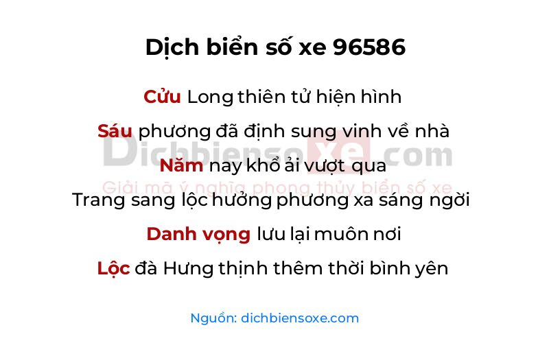 Dịch thơ biển số 96586