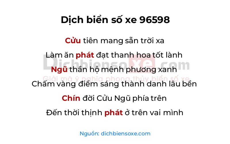 Dịch thơ biển số 96598