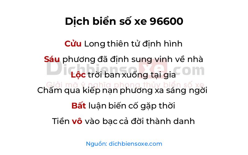 Dịch thơ biển số 96600