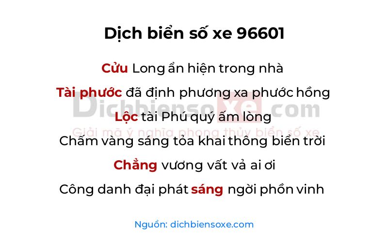Dịch thơ biển số 96601
