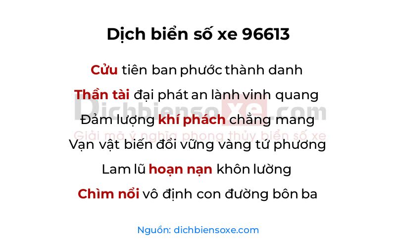 Dịch thơ biển số 96613