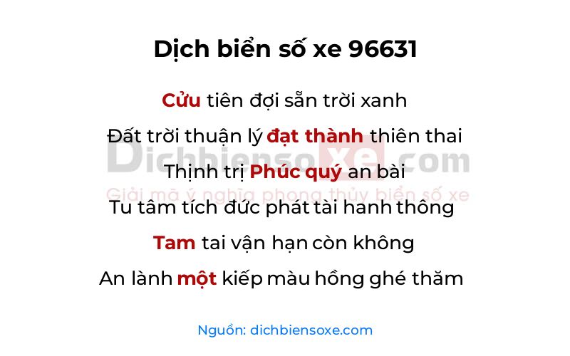 Dịch thơ biển số 96631