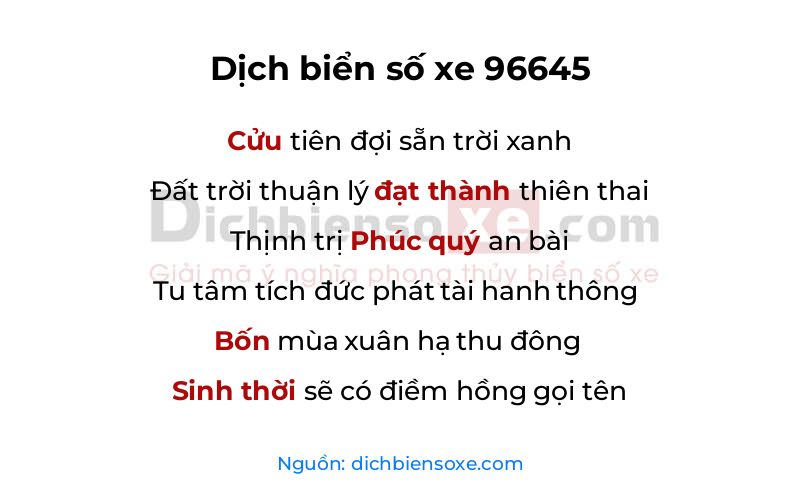 Dịch thơ biển số 96645