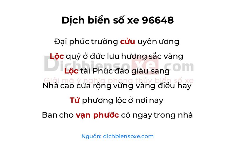 Dịch thơ biển số 96648
