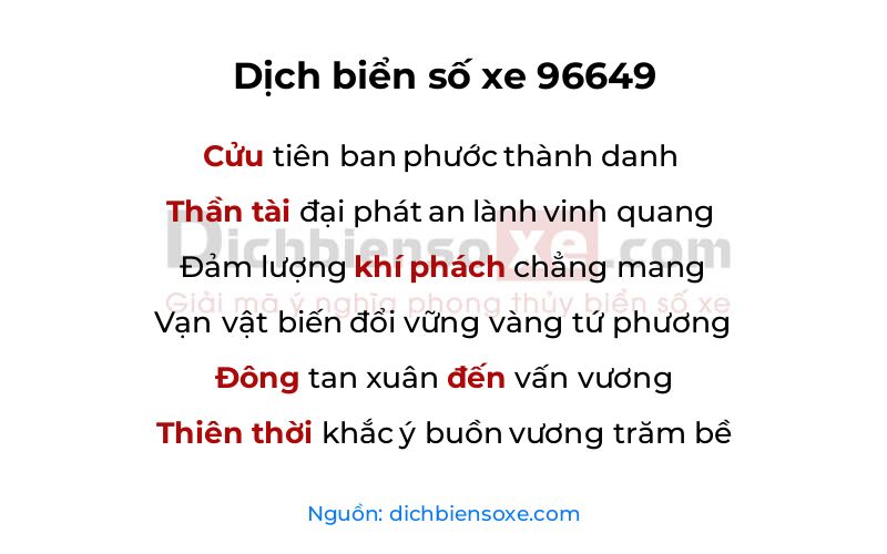 Dịch thơ biển số 96649