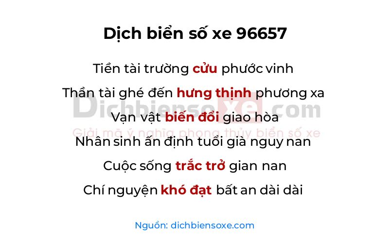 Dịch thơ biển số 96657