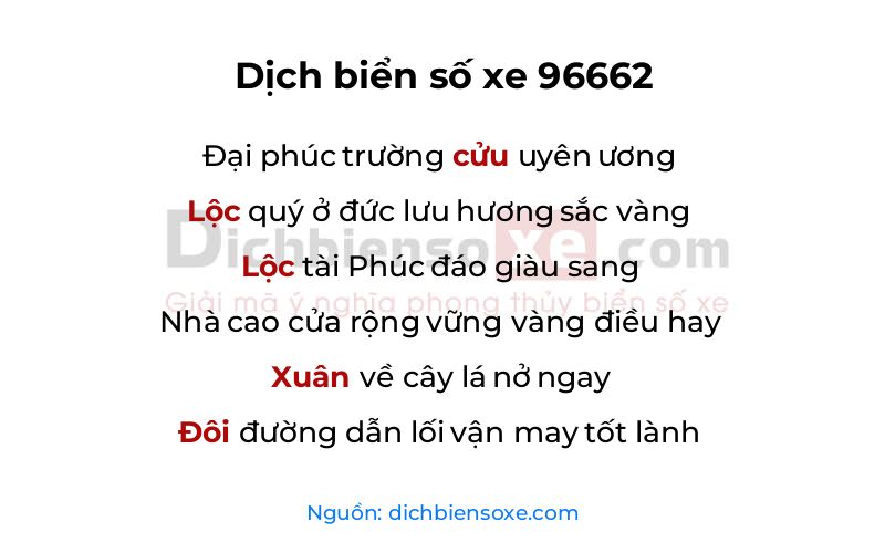 Dịch thơ biển số 96662