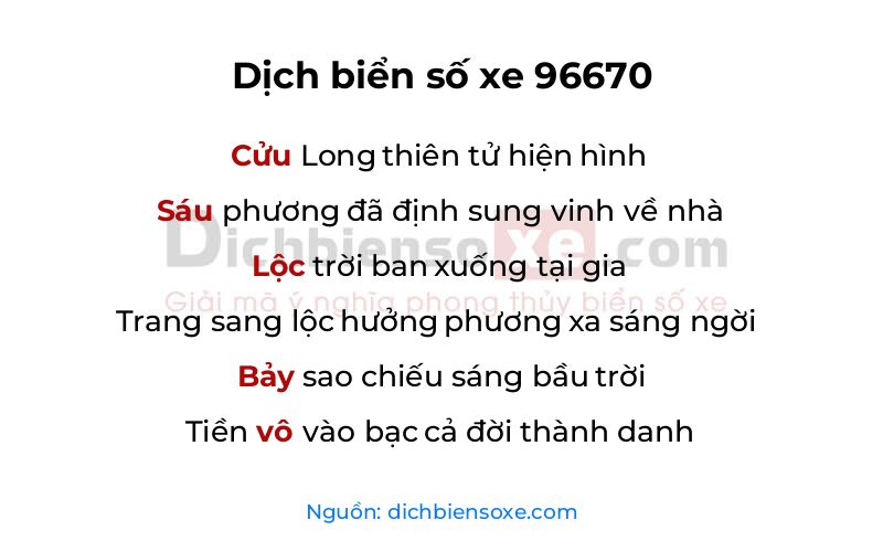 Dịch thơ biển số 96670