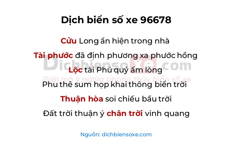 Dịch thơ biển số 96678