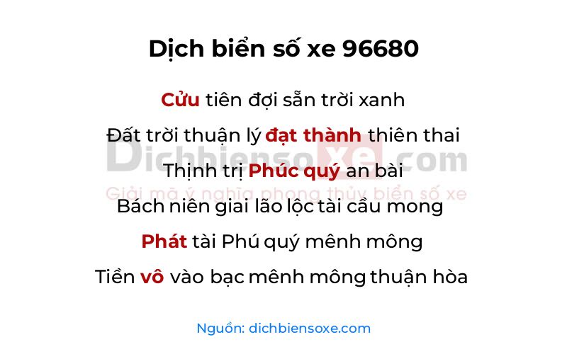 Dịch thơ biển số 96680