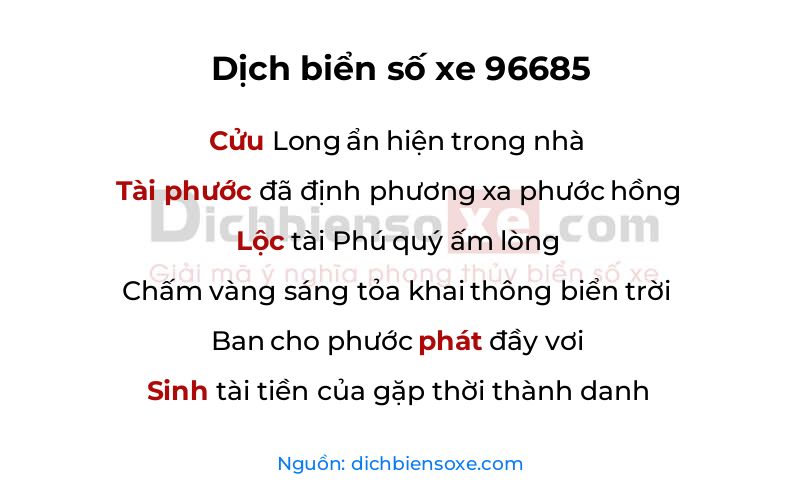 Dịch thơ biển số 96685
