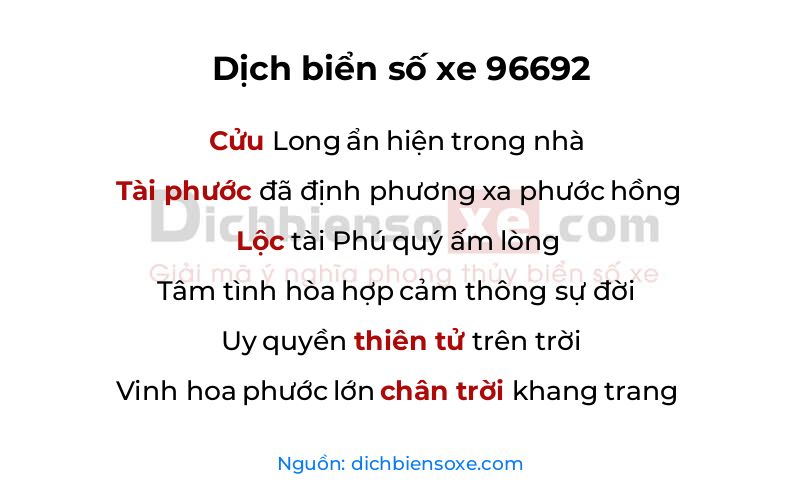 Dịch thơ biển số 96692