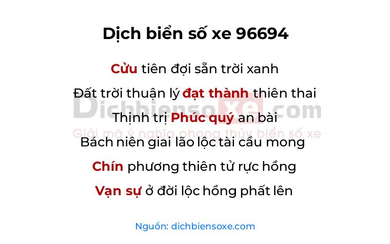 Dịch thơ biển số 96694