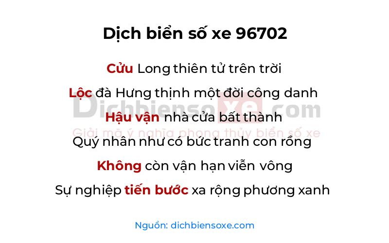 Dịch thơ biển số 96702
